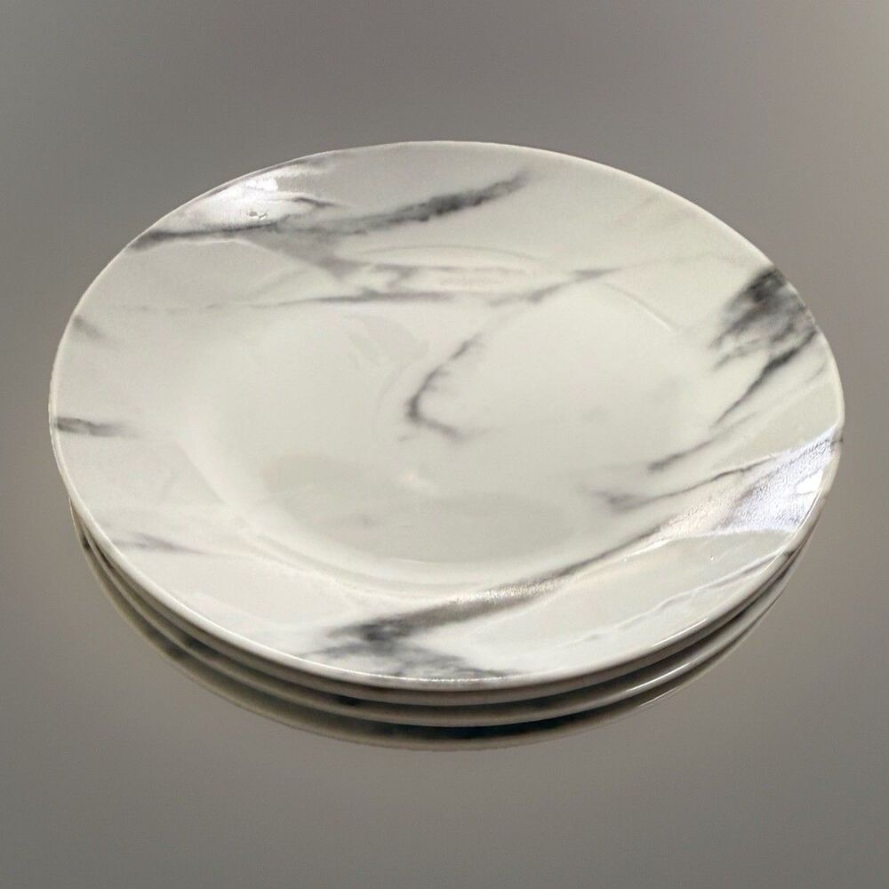 H2K Home To Kitchen Porcelain Grey Marble 8" Salad Dessert Plates - Set Of 4 NEW